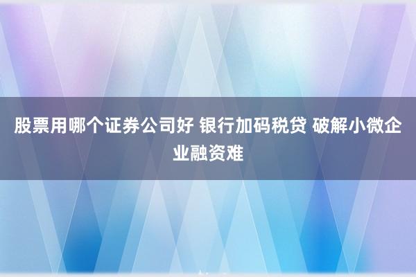 股票用哪个证券公司好 银行加码税贷 破解小微企业融资难